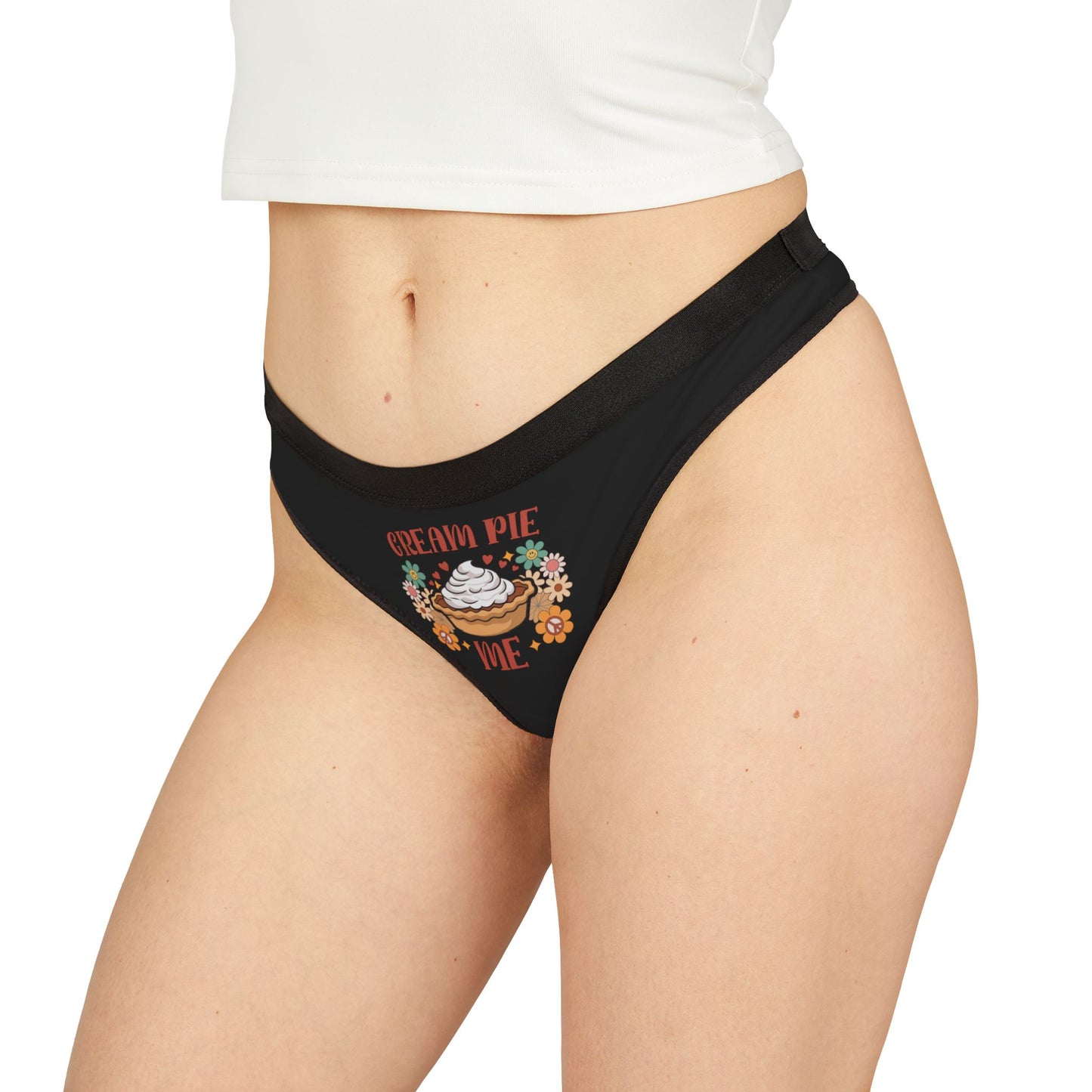 Cream Pie Me - Black - Women's Thongs (AOP)