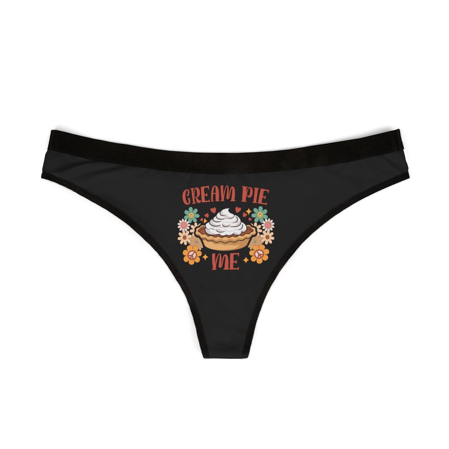 Cream Pie Me - Black - Women's Thongs (AOP)