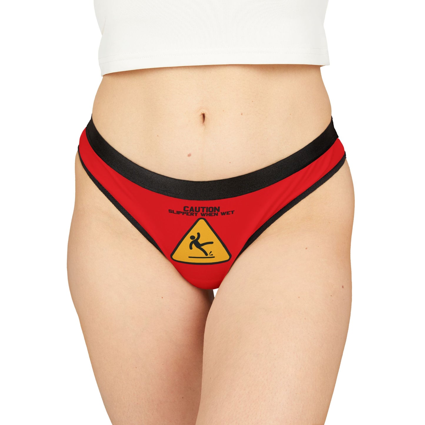 Caution Slippery When Wet - Red - Women's Thongs (AOP)