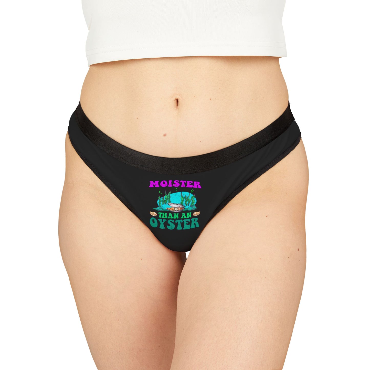 Moister Than An Oyster - Black - Women's Thongs (AOP)