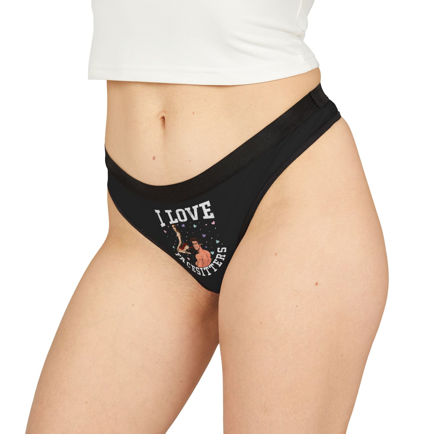 I Love Facesitters - Black - Women's Thongs (AOP)