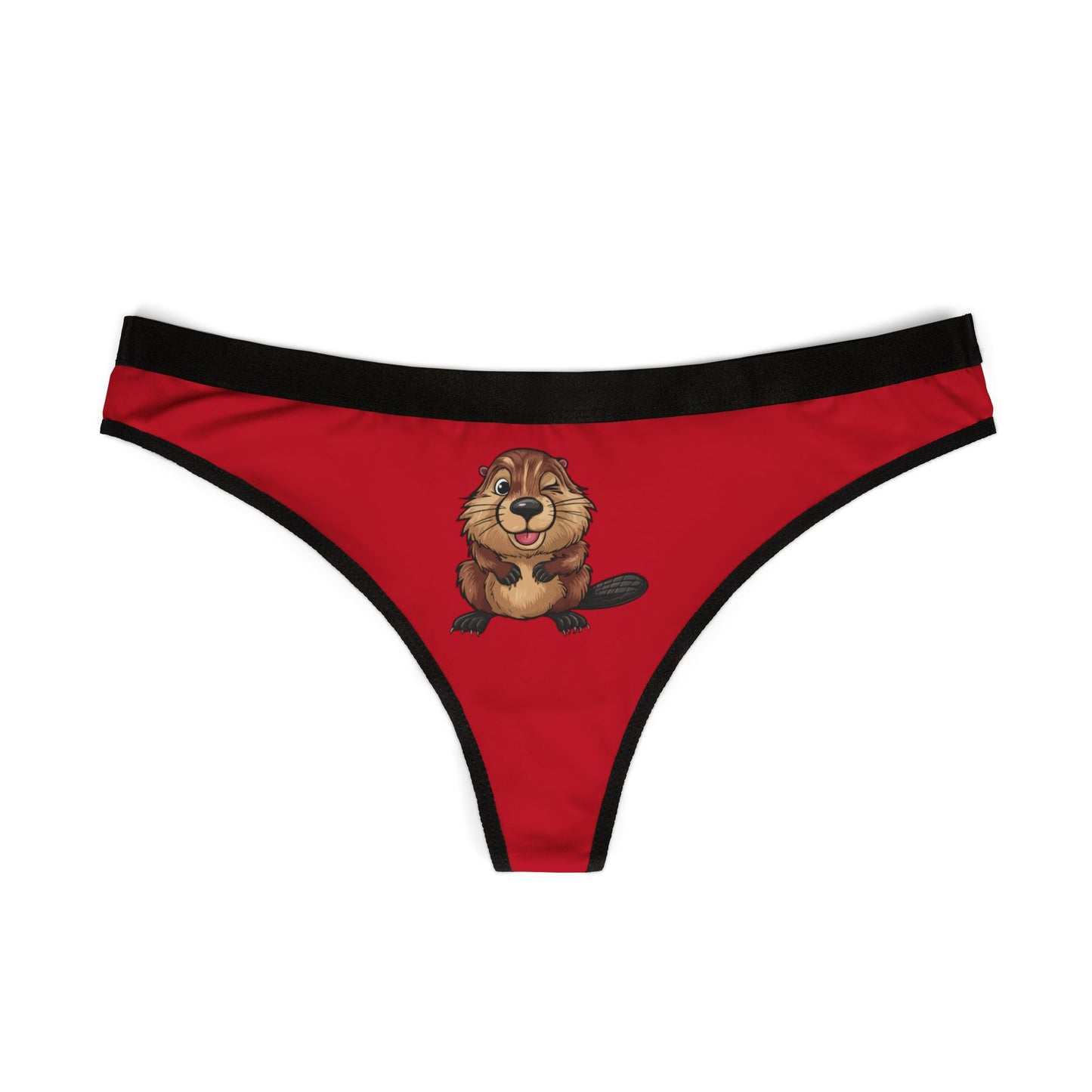 Winking Beaver - Dark Red - Women's Thongs (AOP)