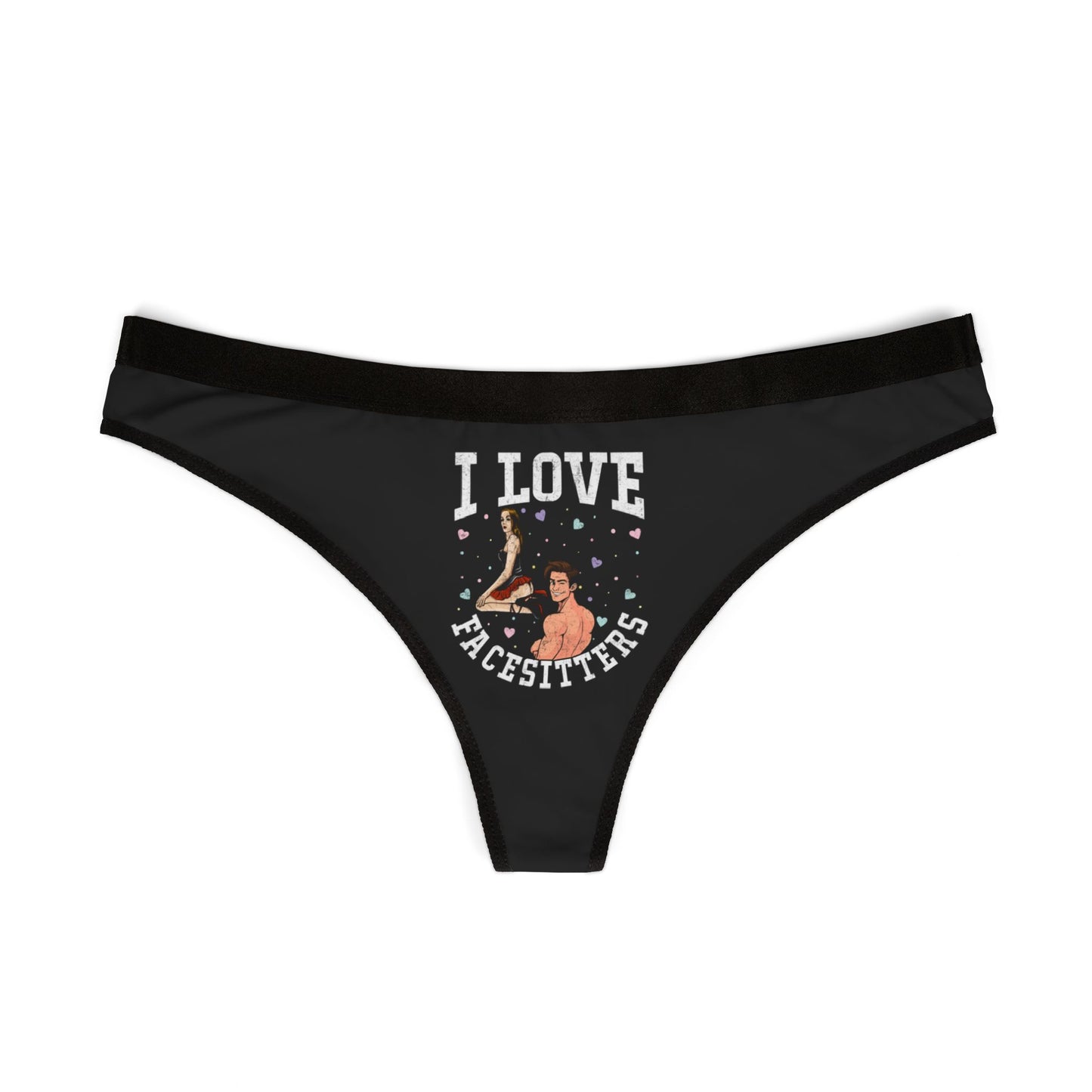 I Love Facesitters - Black - Women's Thongs (AOP)