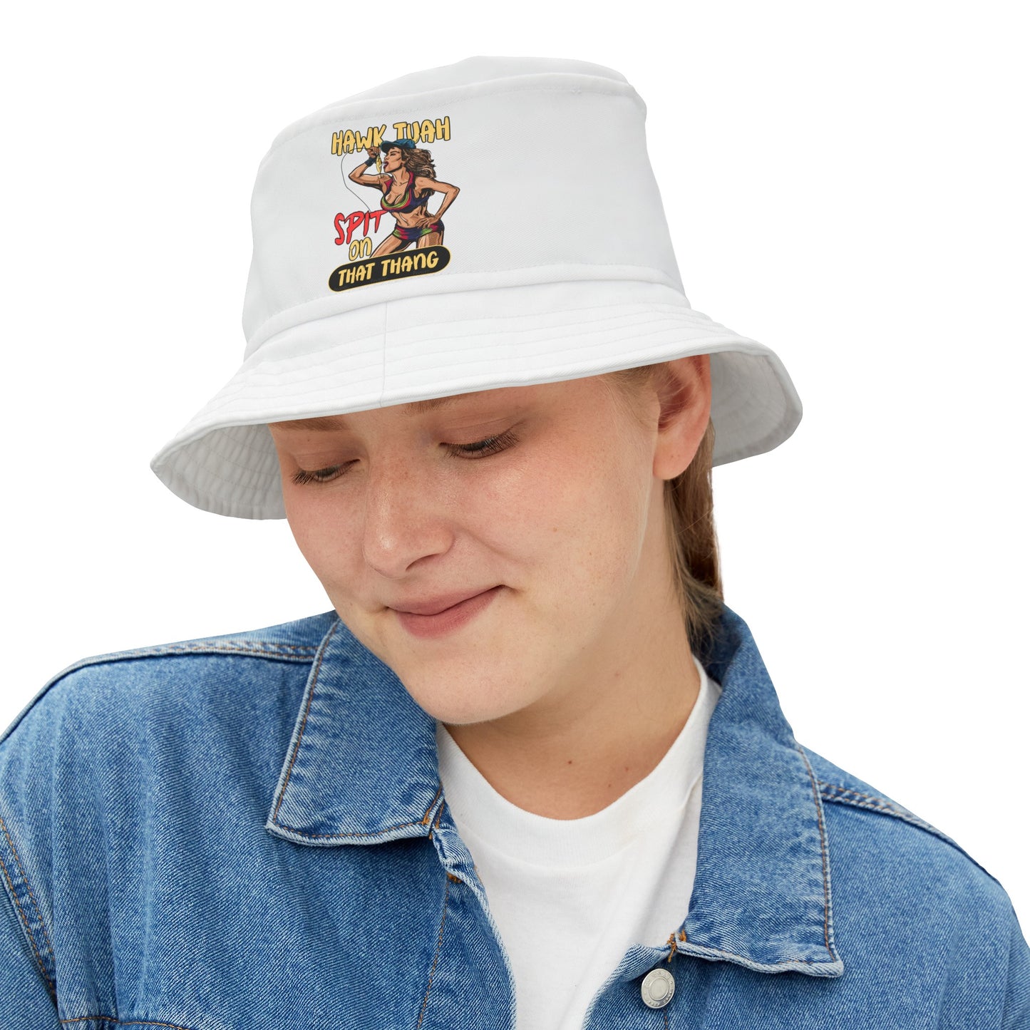 Hawk Tuah Spit on That Thang - Woman Spitting on Fishing Lure - Bucket Hat