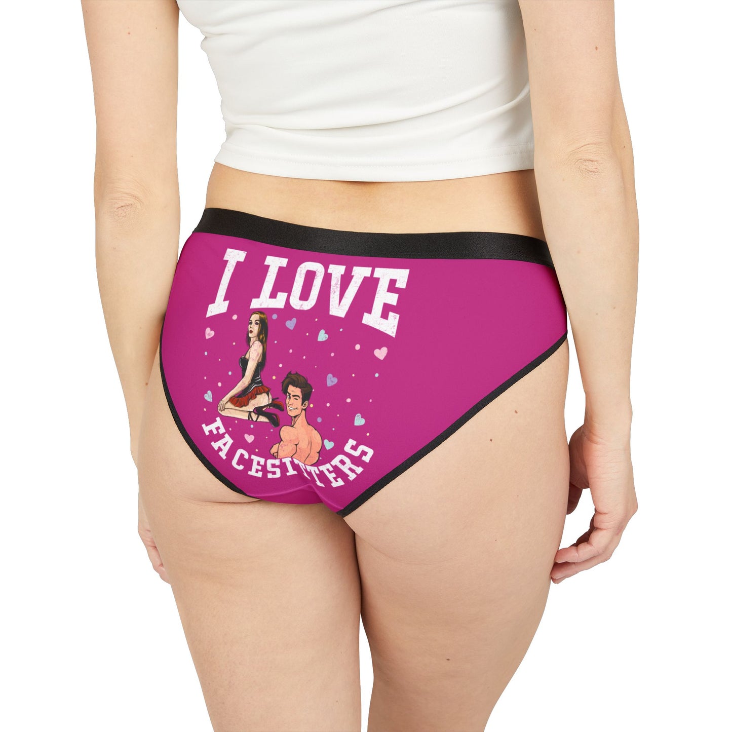 I Love Facesitters - Pink - Rear - Women's Underwear (AOP)
