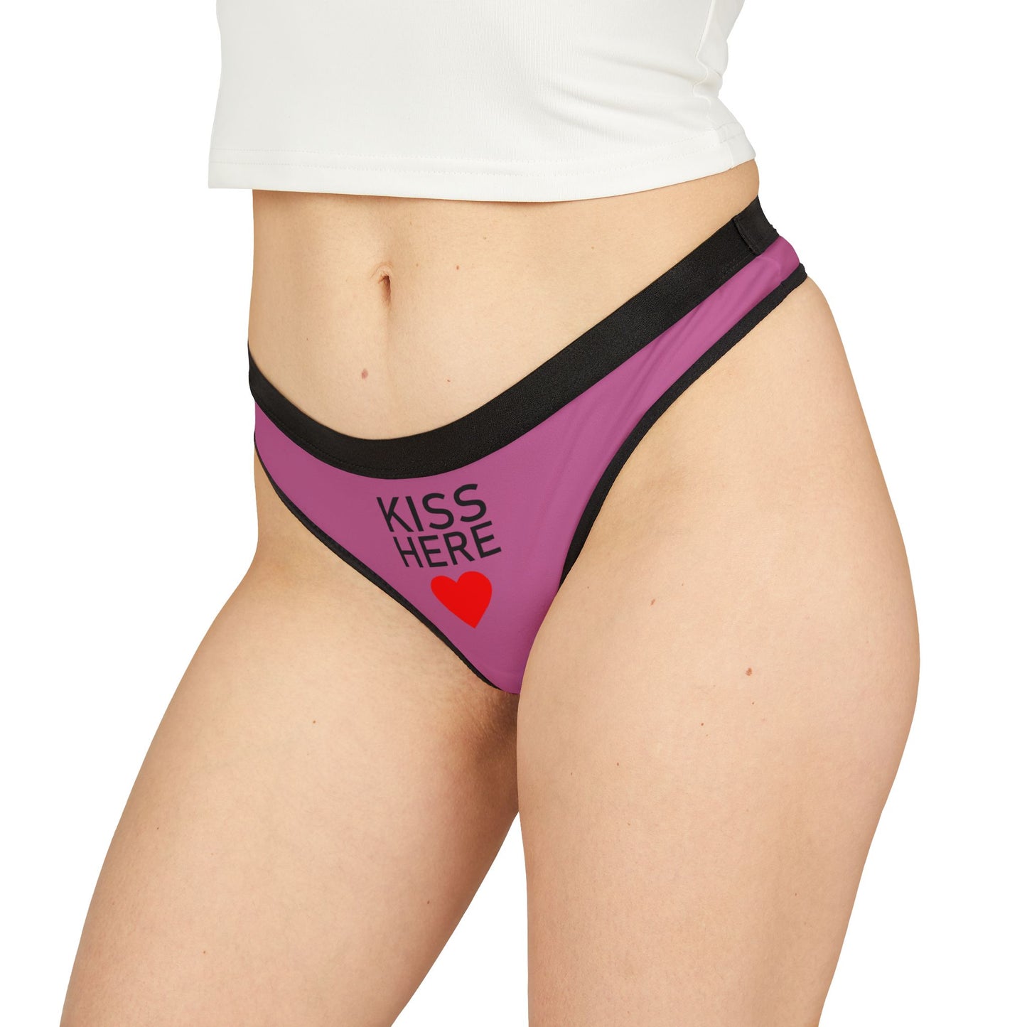 Kiss Hear Heart - Light Pink - Women's Thongs (AOP)