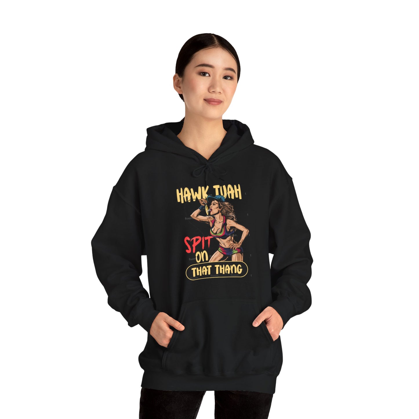 Hawk Tuah Spit on That Thang - Woman Spitting on Fishing Lure - Unisex Heavy Blend Hoodie