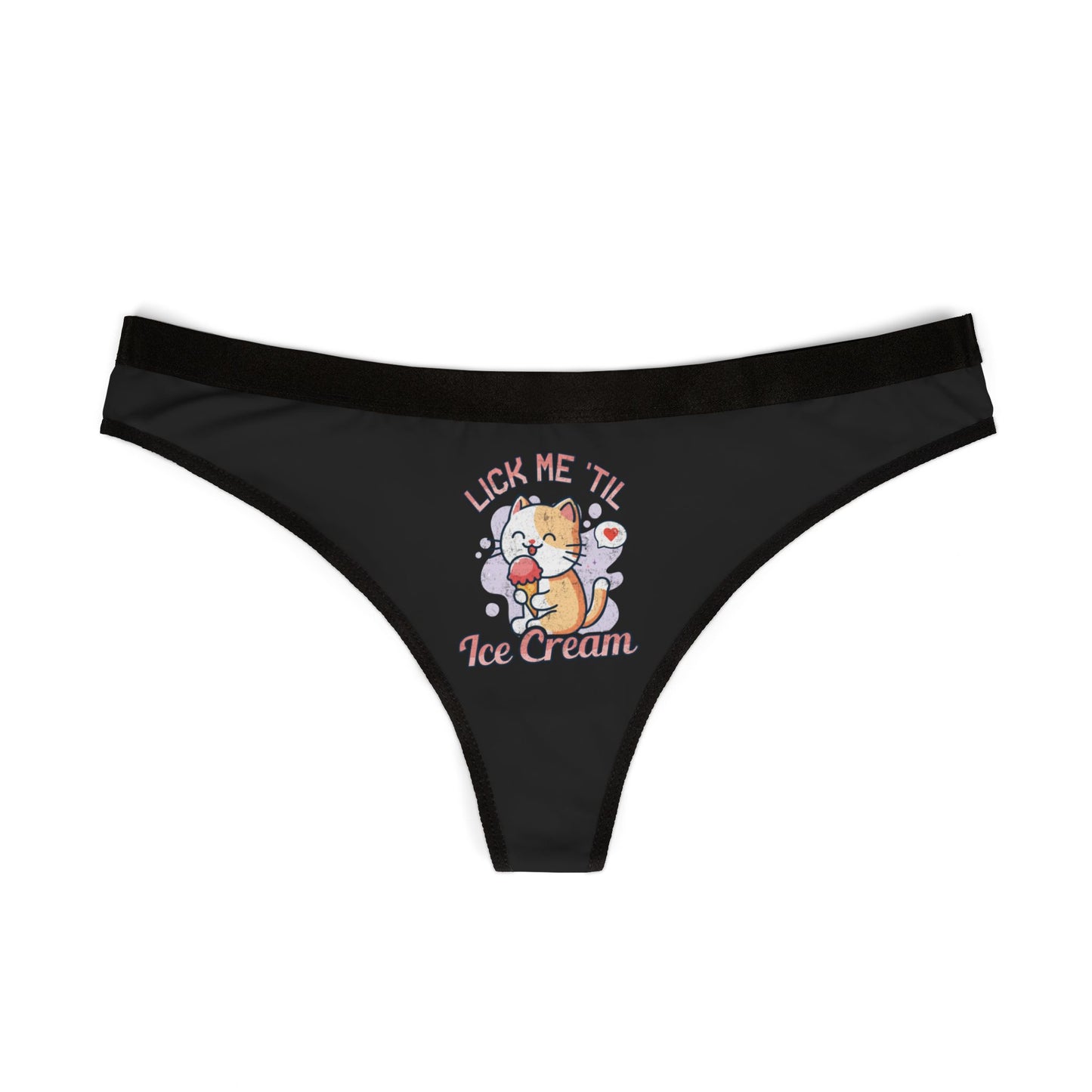 Lick Me Till Ice Cream - Black - Women's Thongs (AOP)