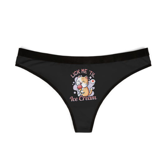 Lick Me Till Ice Cream - Black - Women's Thongs (AOP)