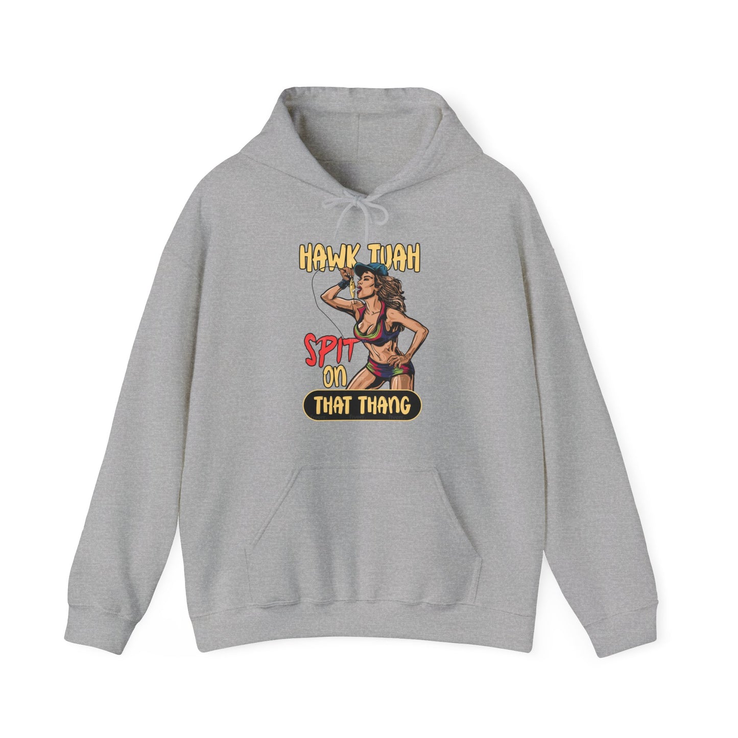 Hawk Tuah Spit on That Thang - Woman Spitting on Fishing Lure - Unisex Heavy Blend Hoodie