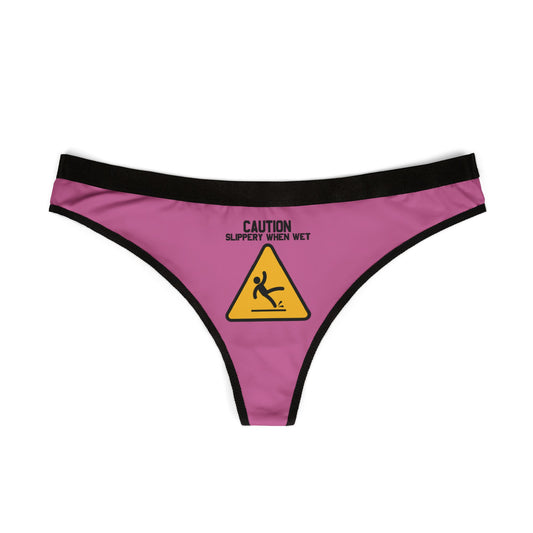Caution Slippery When Wet - Light Pink - Women's Thongs (AOP)