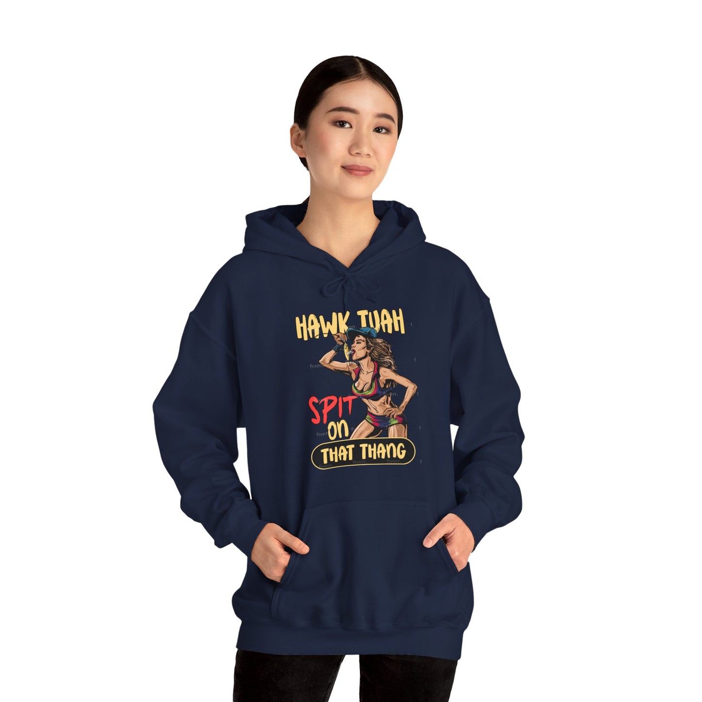 Hawk Tuah Spit on That Thang - Woman Spitting on Fishing Lure - Unisex Heavy Blend Hoodie