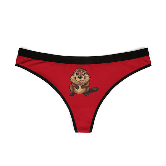Winking Beaver - Dark Red - Women's Thongs (AOP)