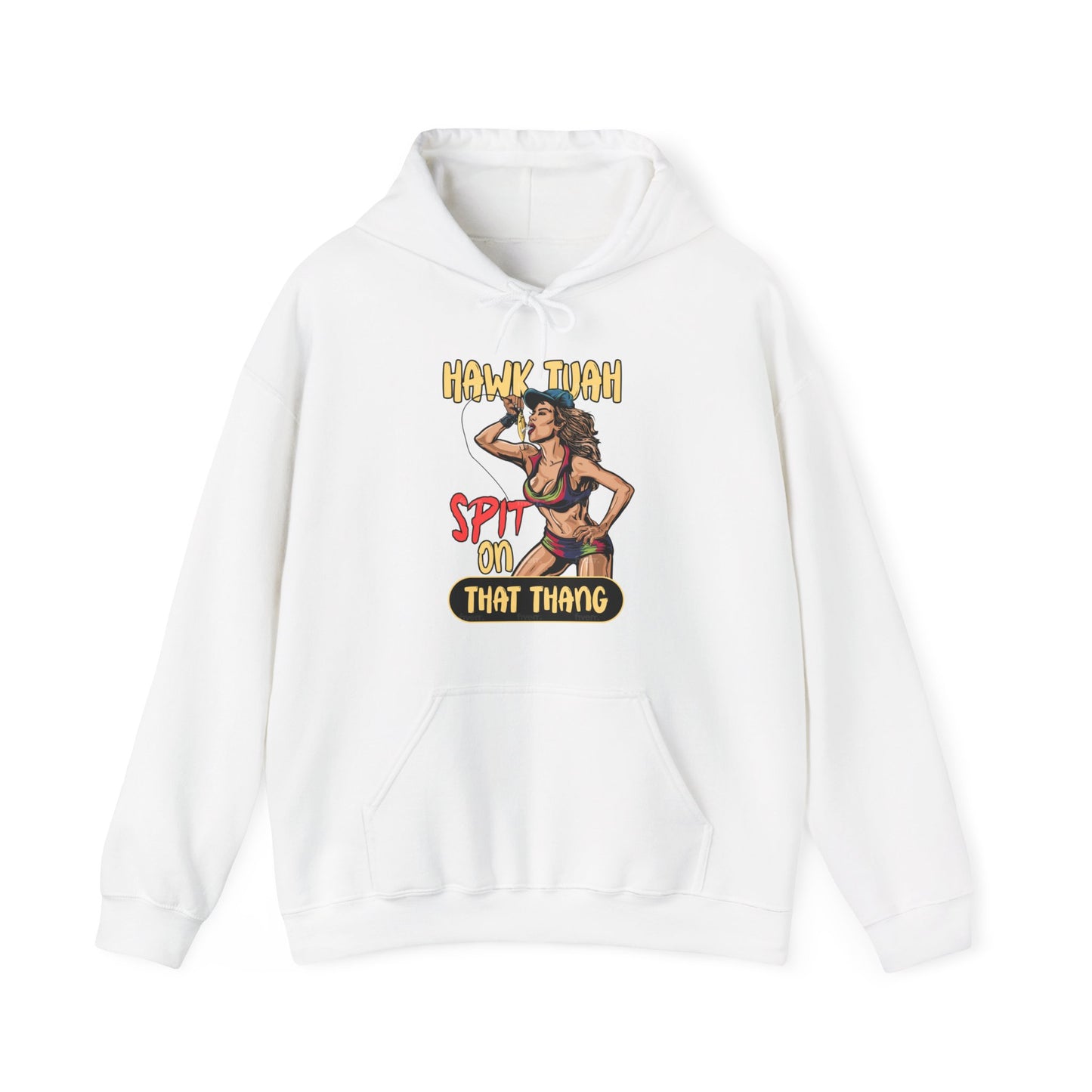 Hawk Tuah Spit on That Thang - Woman Spitting on Fishing Lure - Unisex Heavy Blend Hoodie