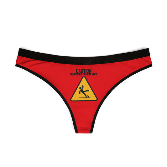 Caution Slippery When Wet - Red - Women's Thongs (AOP)