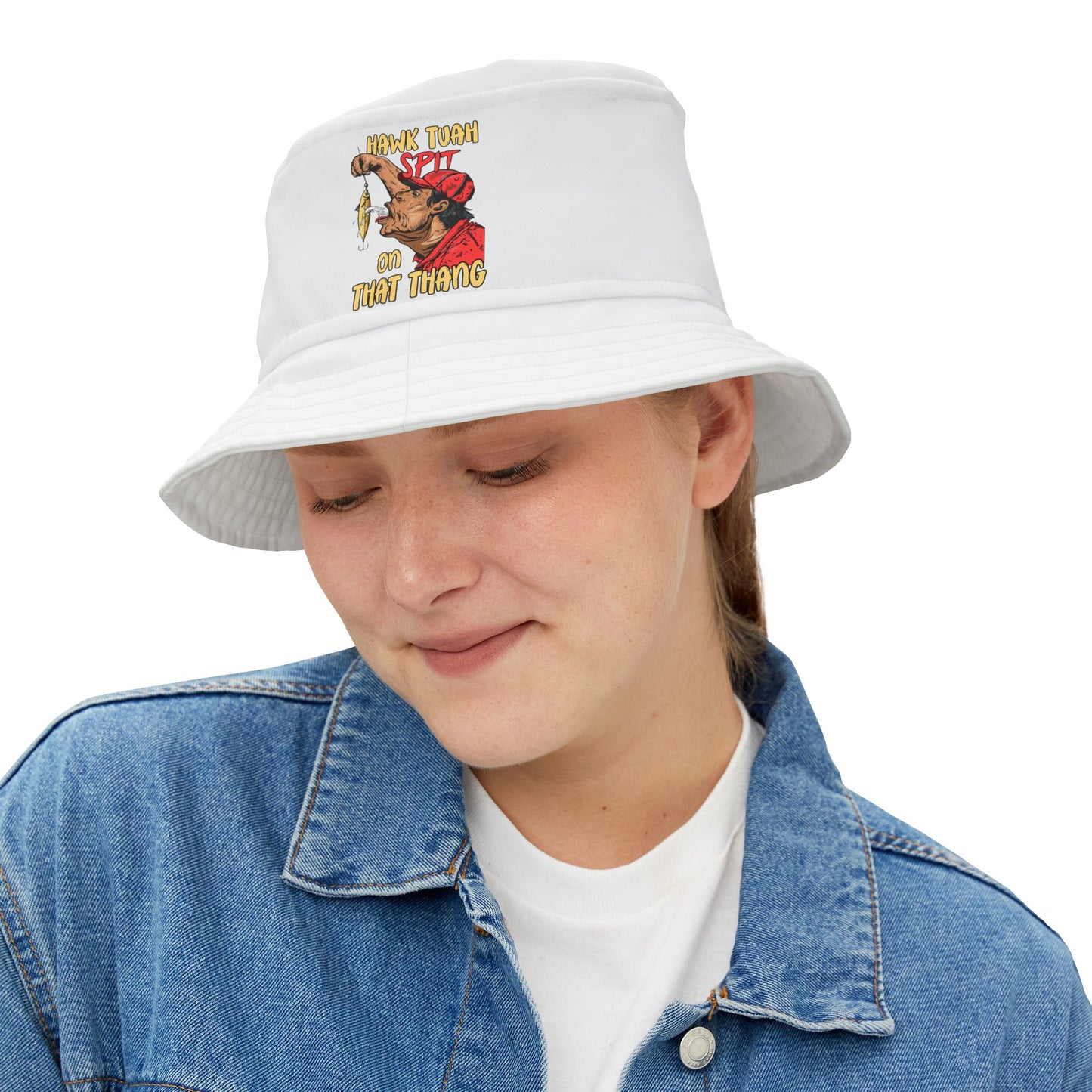 Hawk Tuah Spit On That Thang - Guy Spitting on Fishing Lure - Bucket Hat