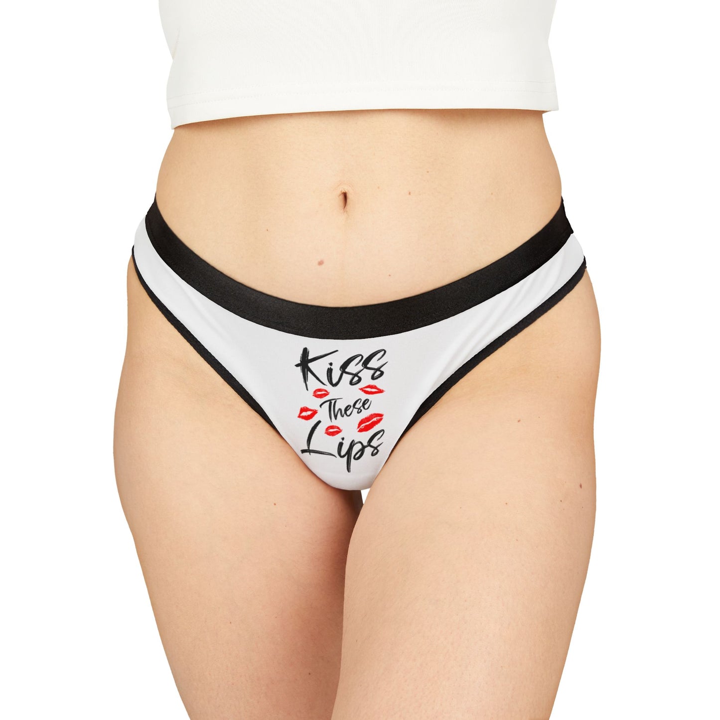 Kiss These Lips - White - Women's Thongs (AOP)