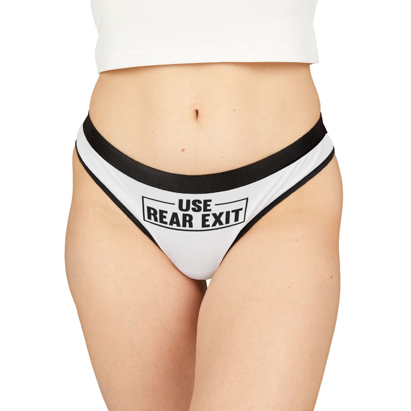 Use Rear Exit - White - Women's Thongs (AOP)