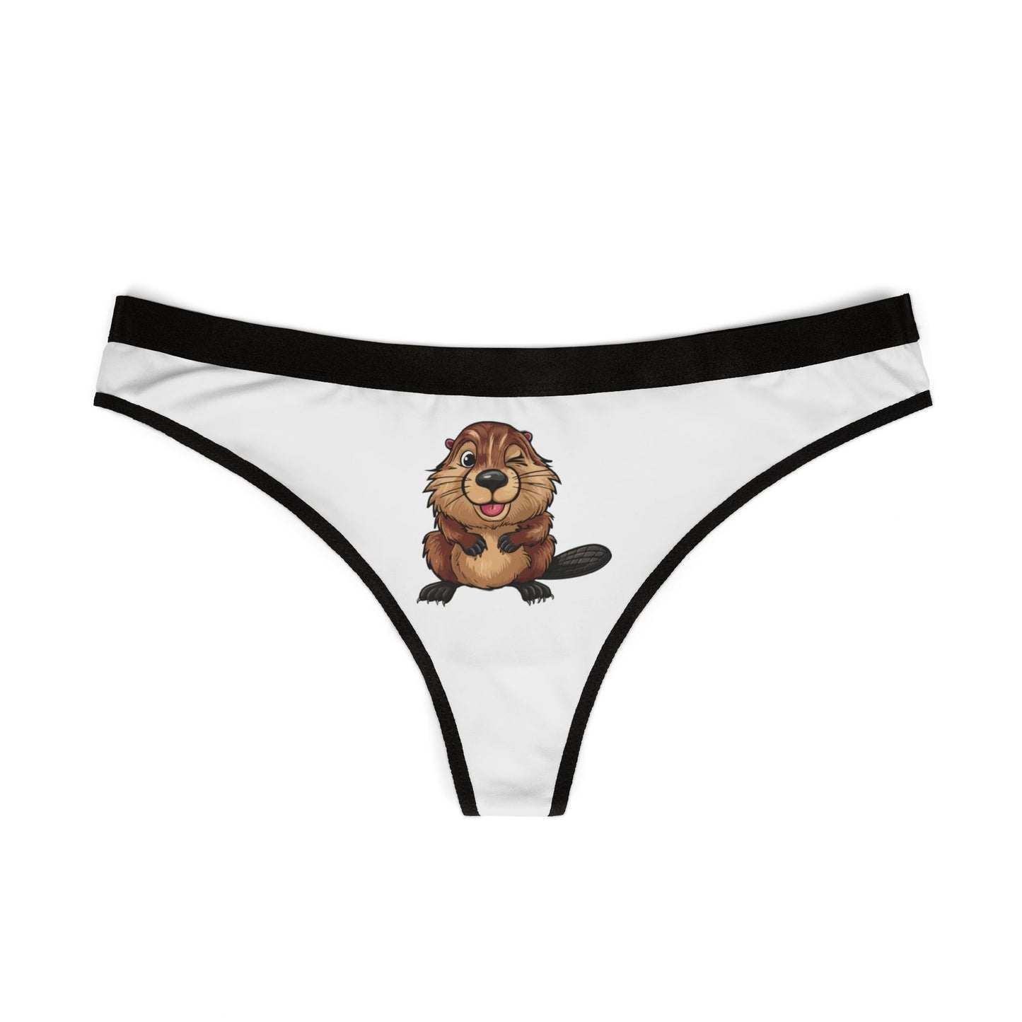 Winking Beaver - White - Women's Thongs (AOP)