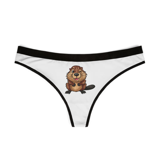 Winking Beaver - White - Women's Thongs (AOP)
