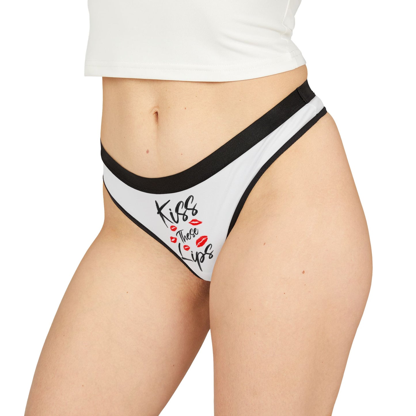 Kiss These Lips - White - Women's Thongs (AOP)