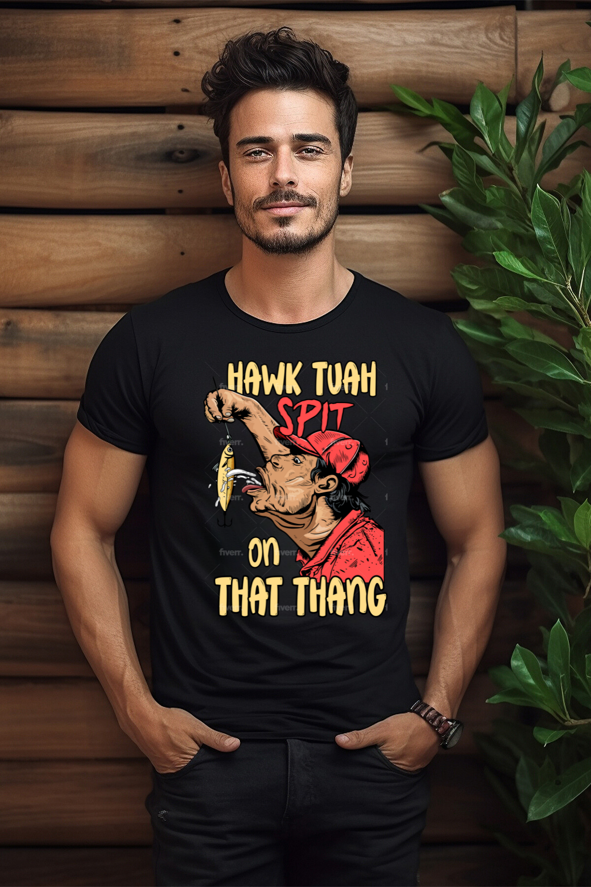 Hawk Tuah Spit On That Thang - Man Spitting on Fishing Lure - Unisex Heavy Cotton Tee